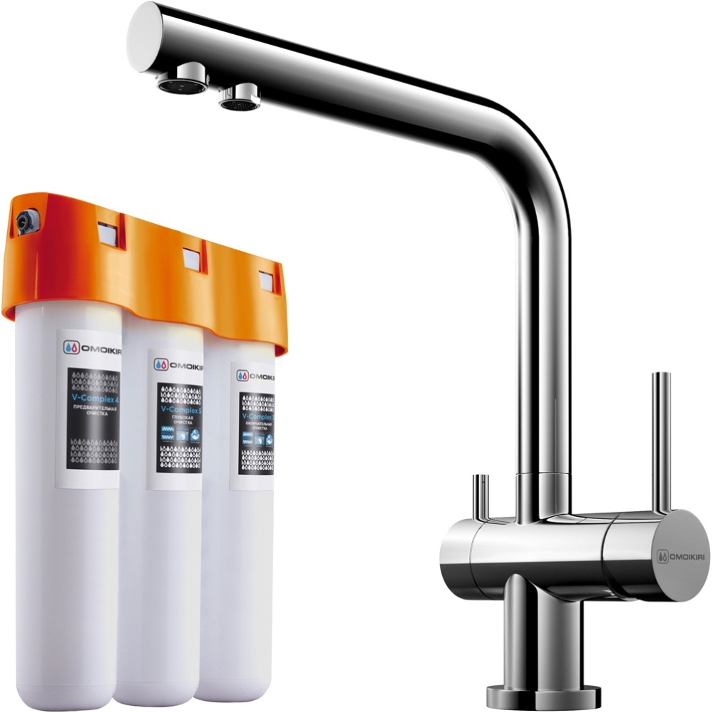 Смеситель для кухни Omoikiri Nagano + Pure Drop Lite с фильтром Хром глянцевый 4146.8028