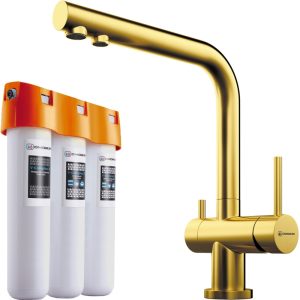 Смеситель для кухни Omoikiri Nagano + Pure Drop Lite с фильтром Золото светлое 4178.8028
